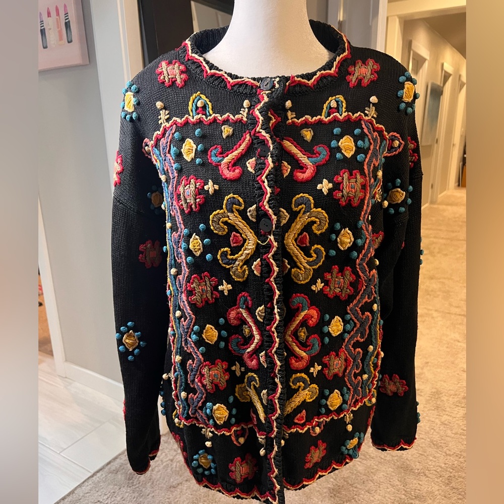 Kitty Hawk Embroidered Embellished Cardigan Sweater, Size S